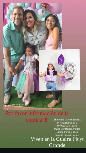 Muriel Gallo Gustavo Pérez Hijas: Paula Fernández 9 años , Emma Pérez 3 años, Fiorella Pérez meses  Domingo José y Marle