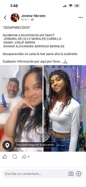 Josmira del valle Morales carrillo. Son 3 personas desaparecidas