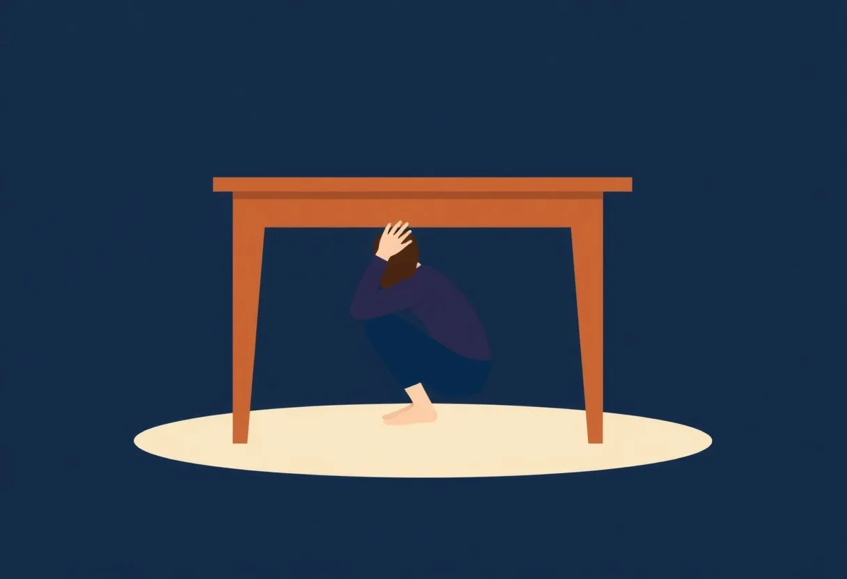 Agáchese, cúbrase y agárrese bajo una mesa